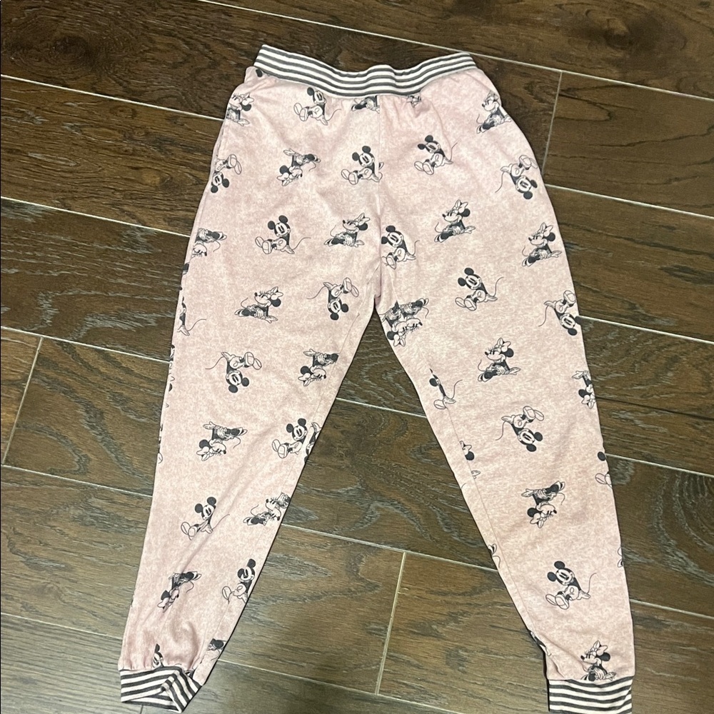 Disney Pink and Black Striped Soft Pajama Jogger Pants W Pockets Small